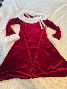 Byer California kids Red Dress with White Faux Fur Trim